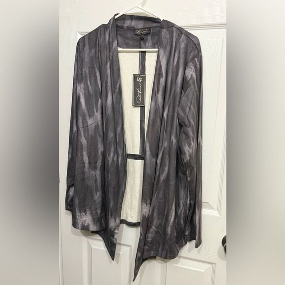DG2 Diane Gilman women’s Elegant Black and Gray open front cardigan 1x NWT - Picture 2 of 9